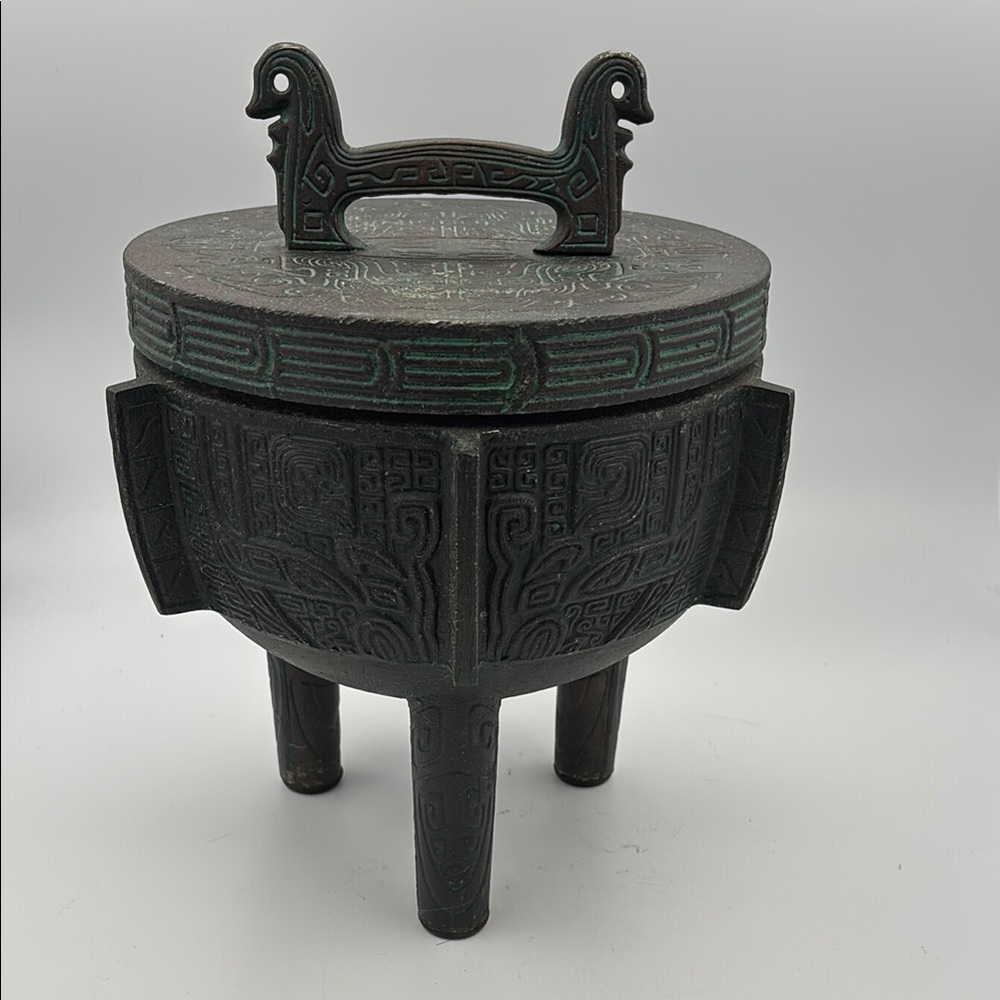 VTG JAMES MONT Verdigris Mid-Century Asian Large ICE BUCKET w/ Liner - Picture 3 of 9